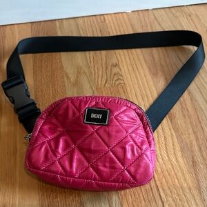 DKNY Quilted Hot Pink Crossbody Belt Bag with Black Strap